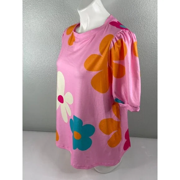 Flower Power Women Large Shirt Pink Multi Color Floral Pattern Casual NWT - Picture 4 of 8